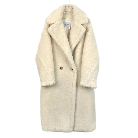 Max Mara Womens Double-Breasted Alpaca Wool Coat Size S Ivory - Picture 1 of 7